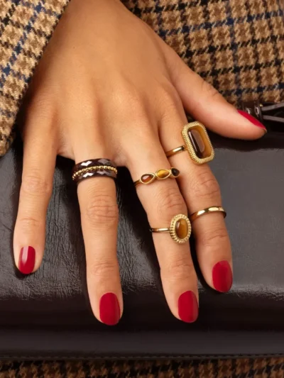 My Bendel My Bendel Ring Ovale Edelsteen Tiger Eye | Goud
