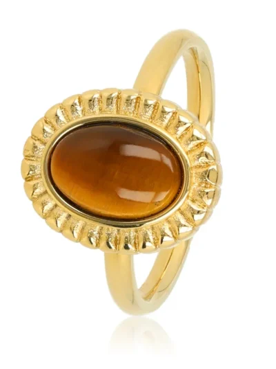 My Bendel My Bendel Ring Ovale Edelsteen Tiger Eye | Goud