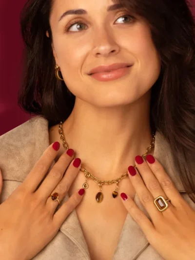 My Bendel My Bendel Ring Ovale Zirkonia Bruin | Goud