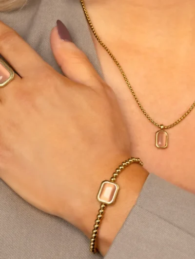 My Bendel My Bendel Ring Rechthoekig PinkMoonstone | Goud