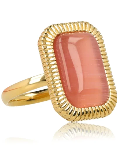 My Bendel My Bendel Ring Rechthoekig PinkMoonstone | Goud
