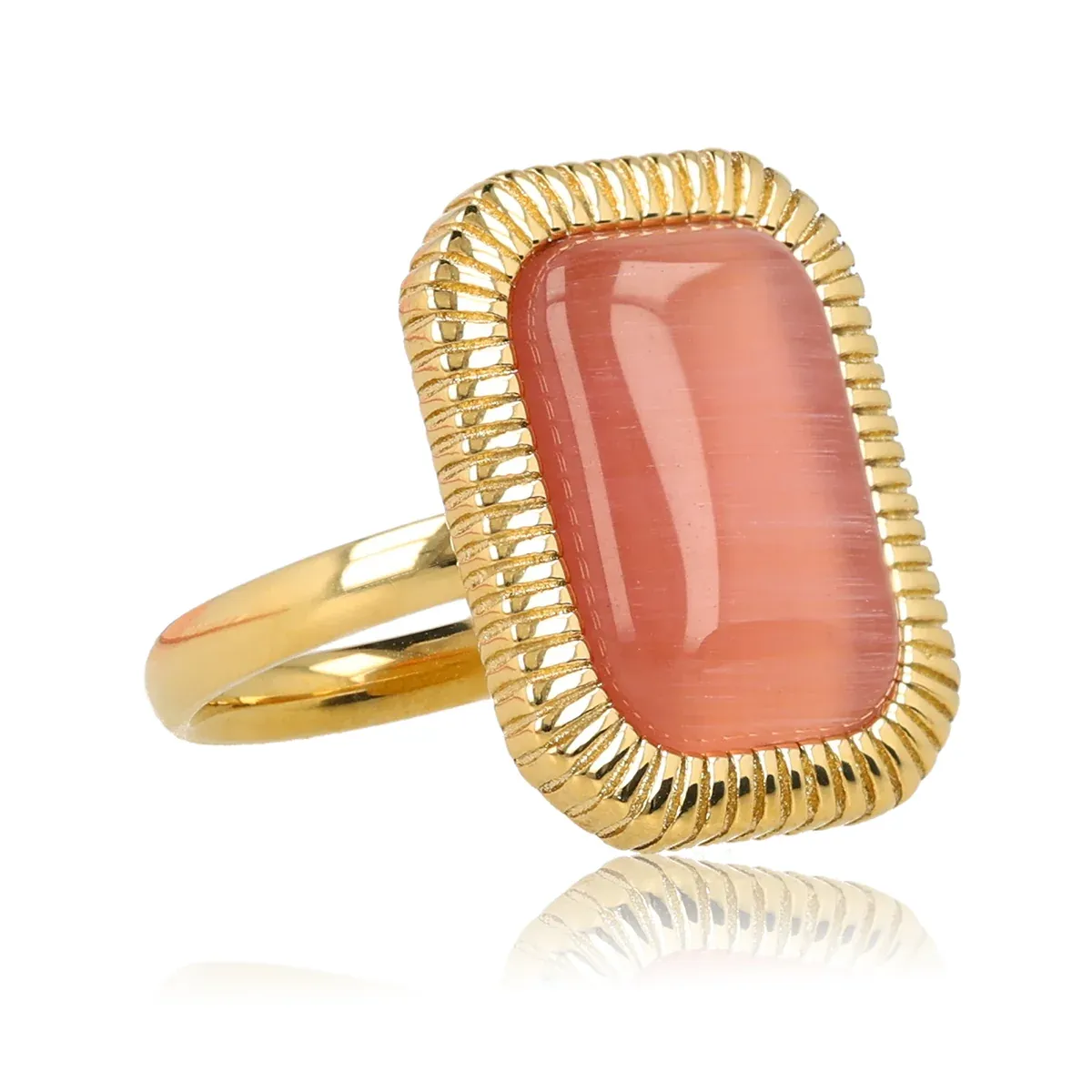 My Bendel Ring Rechthoekig PinkMoonstone | Goud 1 My Bendel My Bendel Ring Rechthoekig PinkMoonstone | Goud