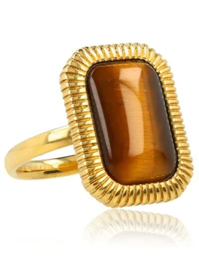 My Bendel My Bendel Ring Rechthoekige Tiger Eye | Goud