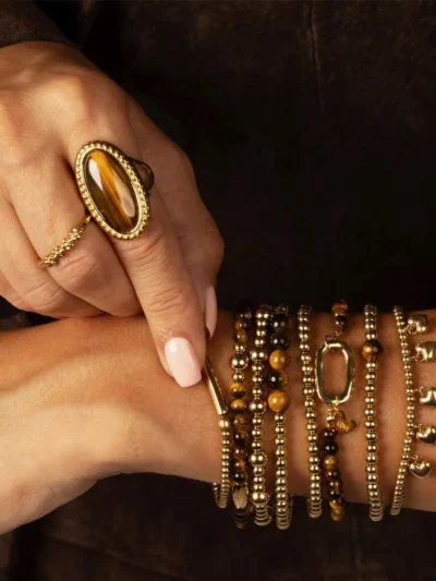 My Bendel My Bendel Tiger Eye kralen armband | Goud