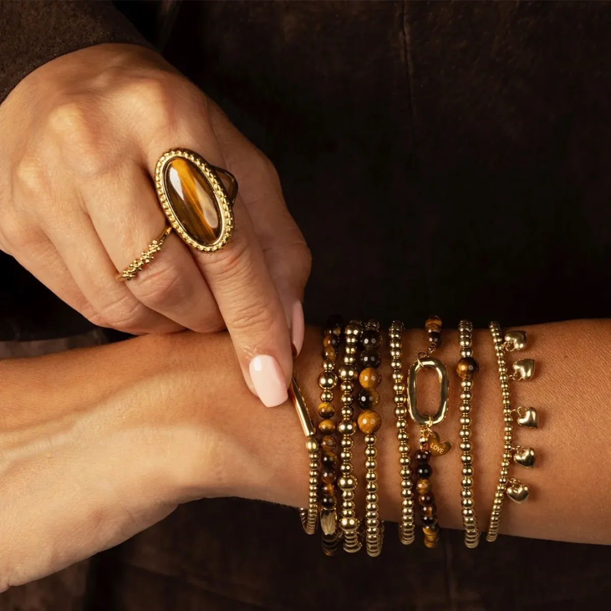 My Bendel Tiger Eye kralen armband | Goud 2 My Bendel My Bendel Tiger Eye kralen armband | Goud