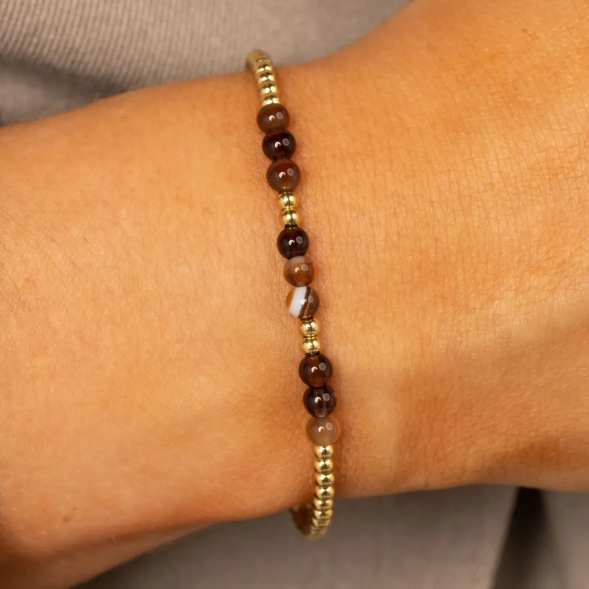 My Bendel Armband Kralen Brown Agate | Goud 2 My Bendel My Bendel Armband Kralen Brown Agate | Goud