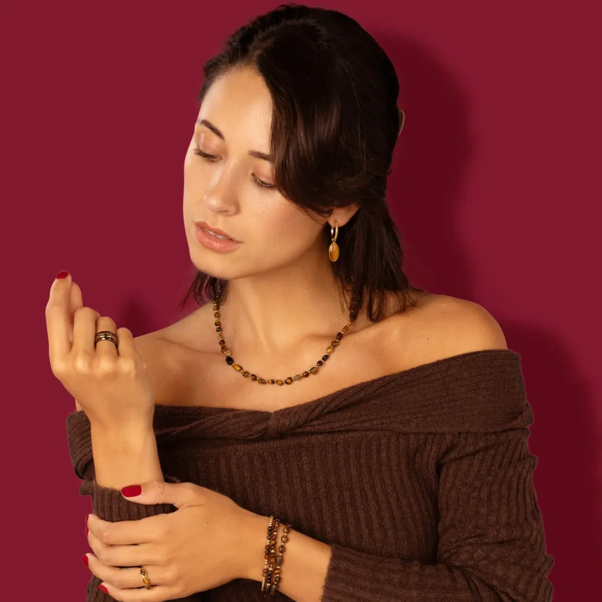 My Bendel Ketting Organische Tiger Eye | Goud 2 My Bendel My Bendel Ketting Organische Tiger Eye | Goud