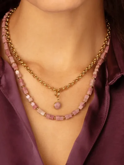 My Bendel My Bendel Ketting vierkante Rhodoniet | Goud