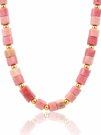 My Bendel My Bendel Ketting vierkante Rhodoniet | Goud