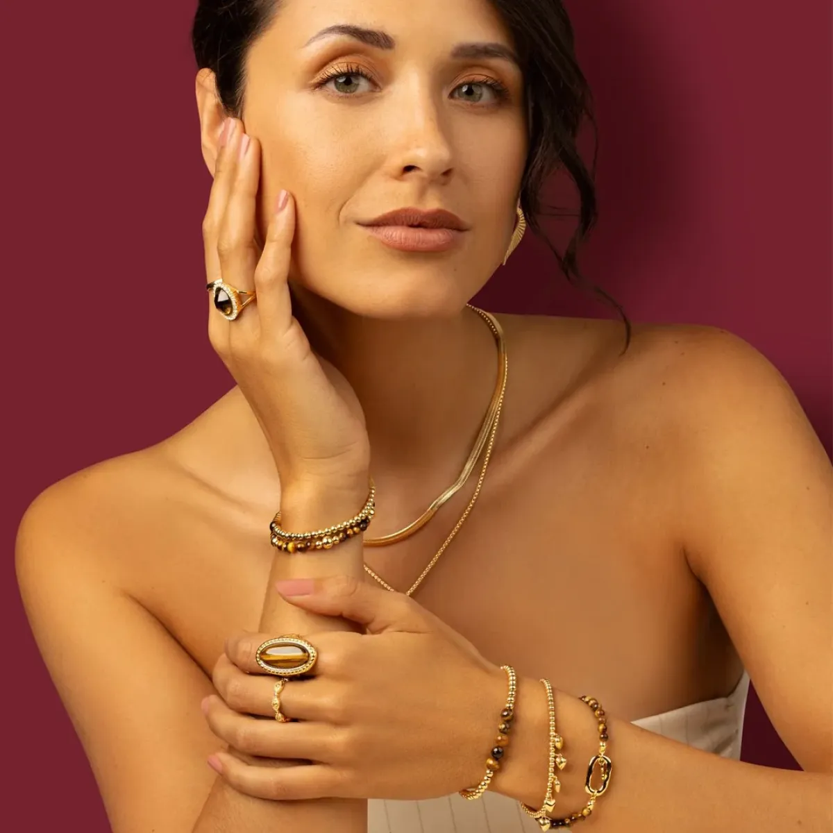 My Bendel Tiger eye armband | Goud 2 My Bendel My Bendel Tiger eye armband | Goud