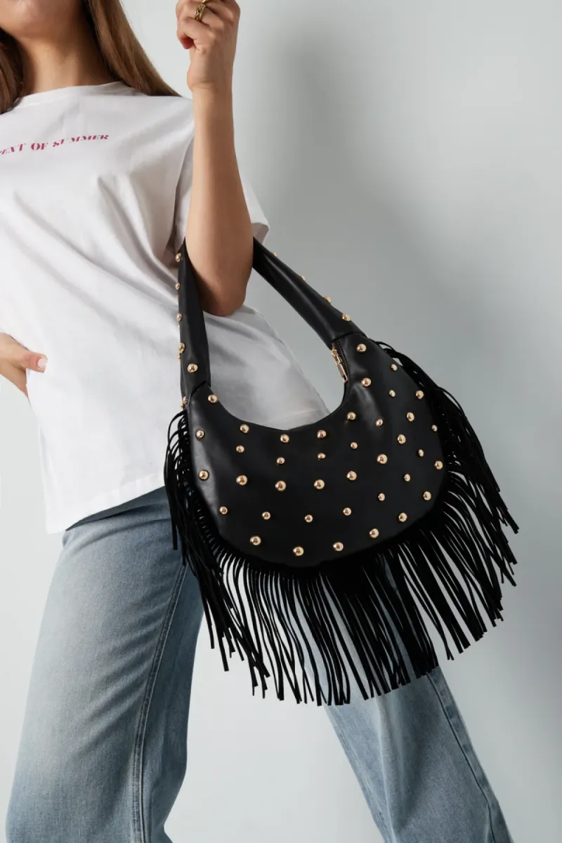 Yehwang Handtas met studs en franjes | Zwart 2 Yehwang Yehwang Handtas met studs en franjes | Zwart