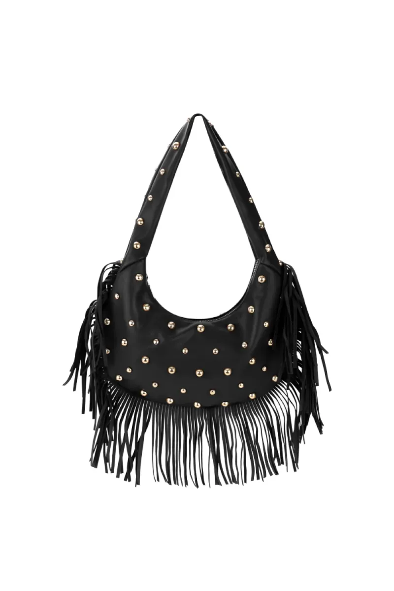 Yehwang Handtas met studs en franjes | Zwart 1 Yehwang Yehwang Handtas met studs en franjes | Zwart